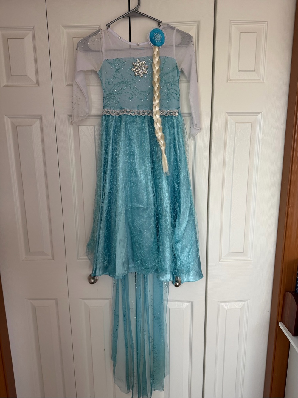 Girls Light Blue Elsa Princess Dress Costume with Braided Hairpiece